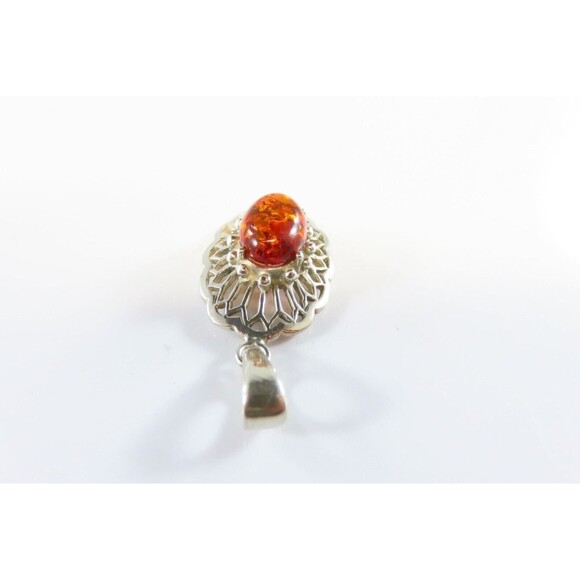 Sterling Baltic Amber Pendant 925 Pierced Frame 1 3/4" Drop - Picture 5 of 9